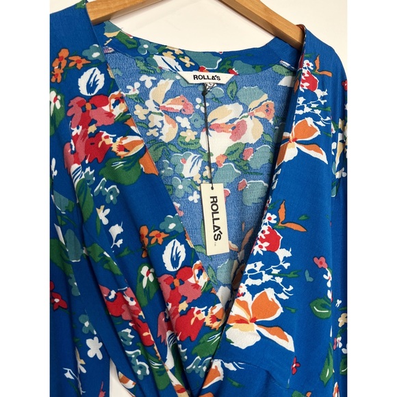 NWT Rolla’s Delilah Blue Floral Wrap Blouse Size Large - Picture 9 of 14